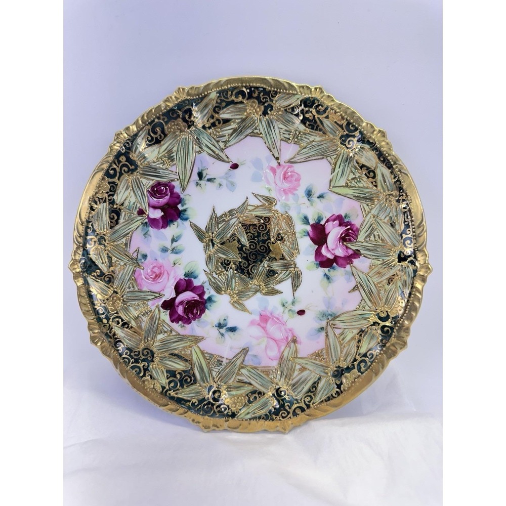 Antique Tokio Wheelock Japan Plate Hand Painted Roses Gold Moriage 9.5"